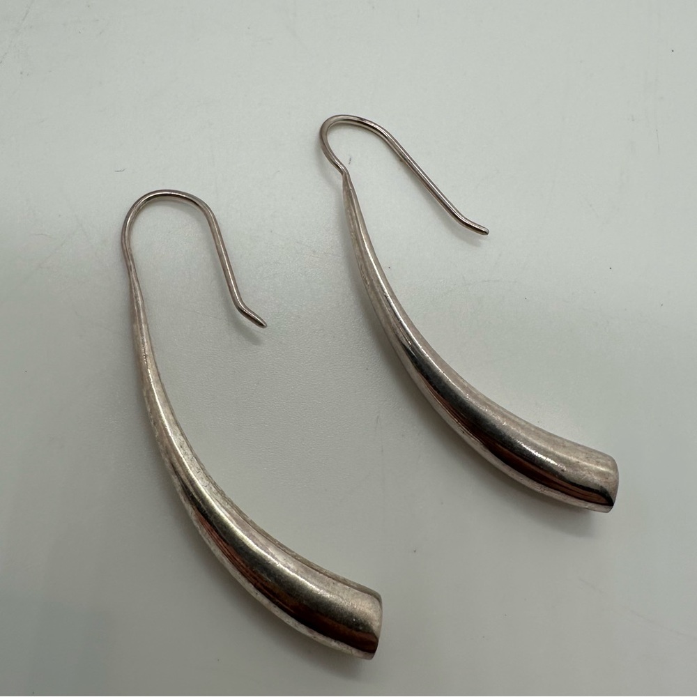 Long dangle geometric 925 silver stamped earrings